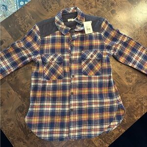 Faherty Navy and Yellow Plaid Button Down Shirt